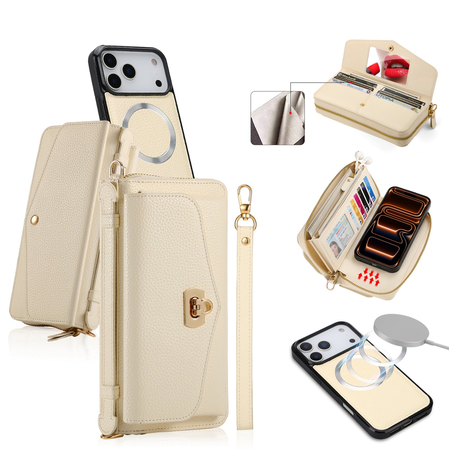 New Crossbody 2-In-1 RFID Blocking Zipper Wallet Case for iPhone 17 Pro Max