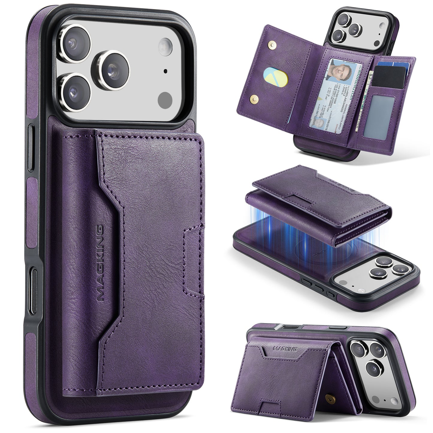 New 2-IN-1 RFID Blocking Wallet Card Holder Leather Phone Case for iPhone 17 Pro