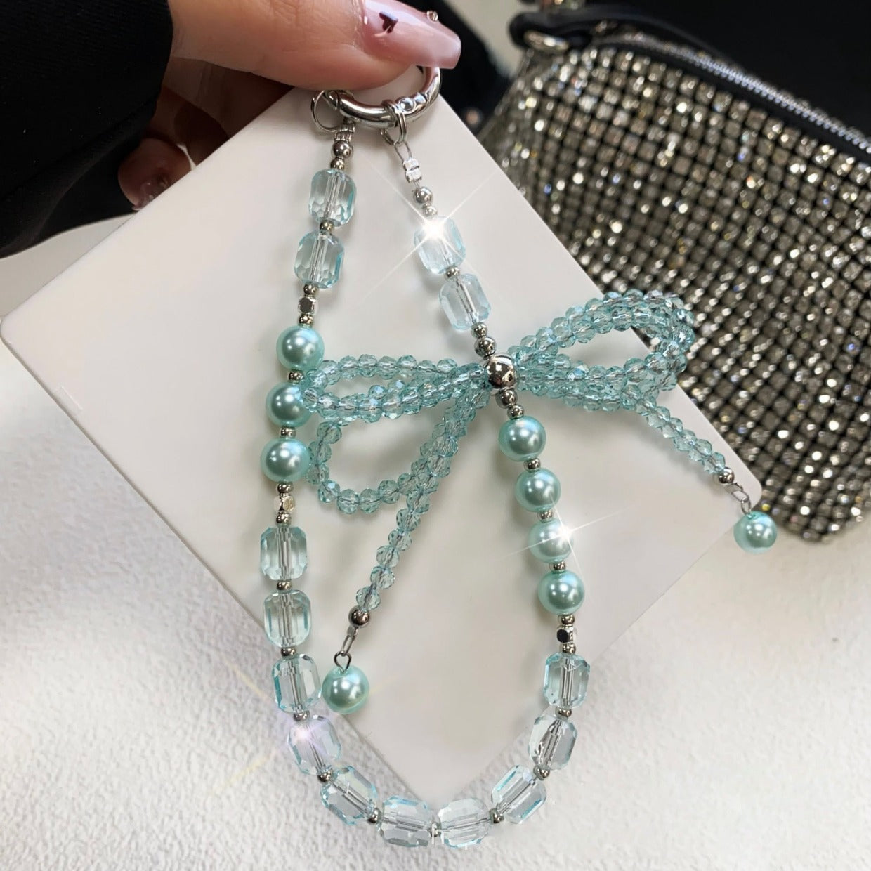 New Bling Rhinestone Crystal Bow Phone Lanyard Keychain Crystal Chain Pendant