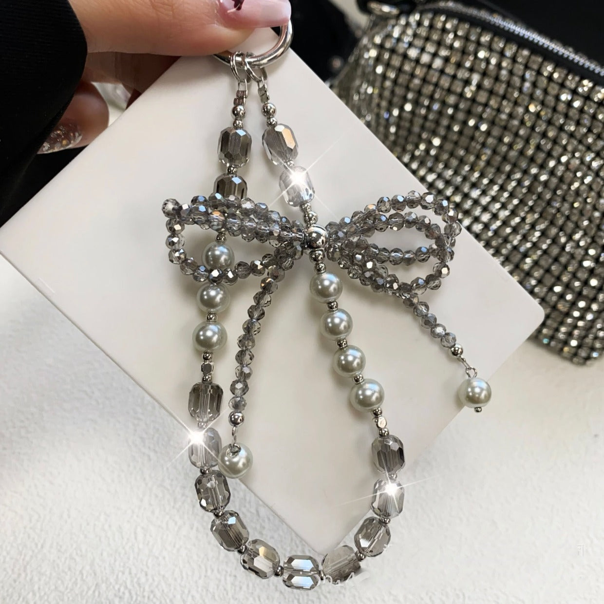 New Bling Rhinestone Crystal Bow Phone Lanyard Keychain Crystal Chain Pendant