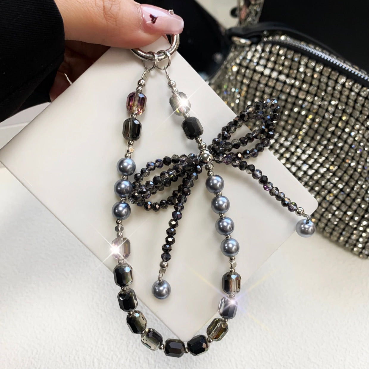 New Bling Rhinestone Crystal Bow Phone Lanyard Keychain Crystal Chain Pendant