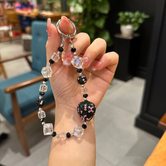 New Bling Rhinestone Strawberry Phone Lanyard Keychain Pendant