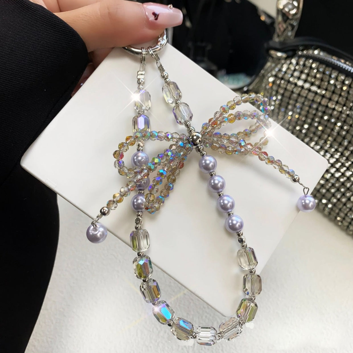 New Bling Rhinestone Crystal Bow Phone Lanyard Keychain Crystal Chain Pendant