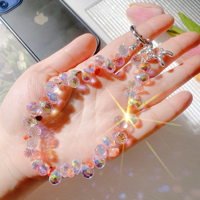 New Bling Rhinestone Strawberry Phone Lanyard Keychain Crystal Chain Pendant