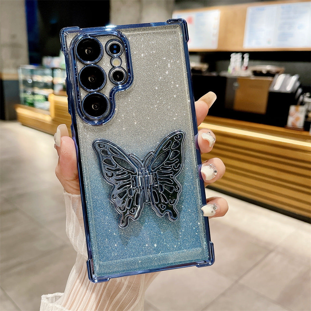 New Electroplated Butterfly Bracket with Lens Protector Phone Case for Samsung