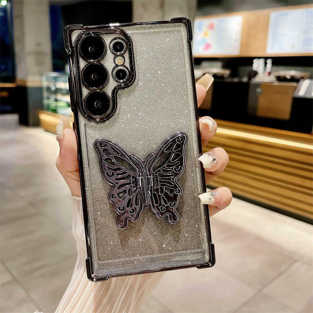 New Electroplated Butterfly Bracket with Lens Protector Phone Case for Samsung