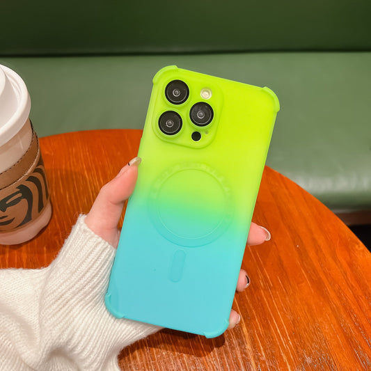 New Anti-drop Liquid Silicone Two-Color Gradient Magnetic with Lens Protector Case for iPhone