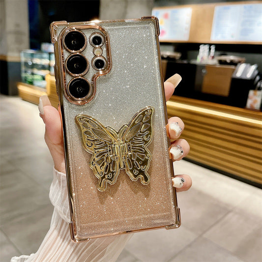 New Electroplated Butterfly Bracket with Lens Protector Phone Case for Samsung
