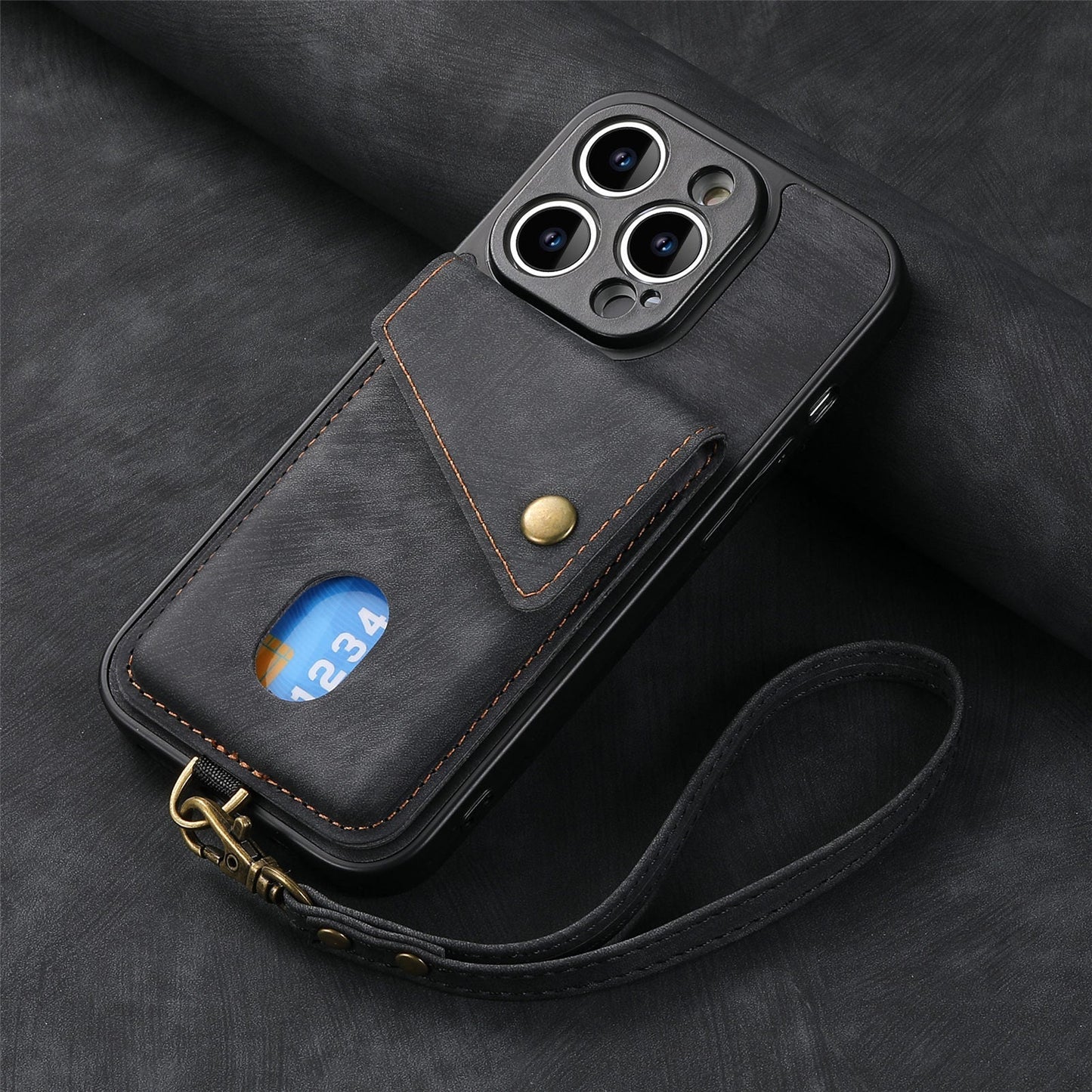 Big Sale - New Card Holder Leather Phone Case with Lanyard for iPhone 14/13/12/Pro/Plus/Mini/Pro Max