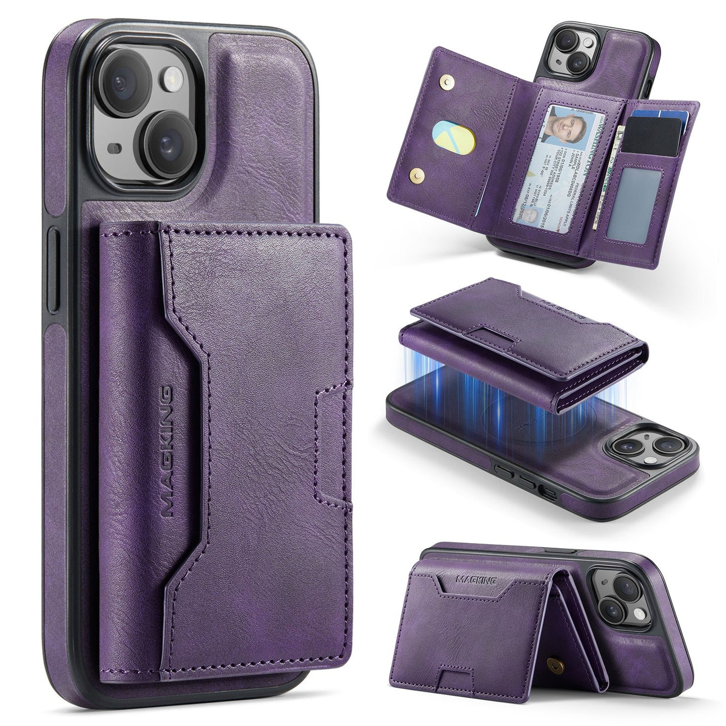 New 2-IN-1 RFID Blocking Wallet Card Holder Leather Phone Case for iPhone 14