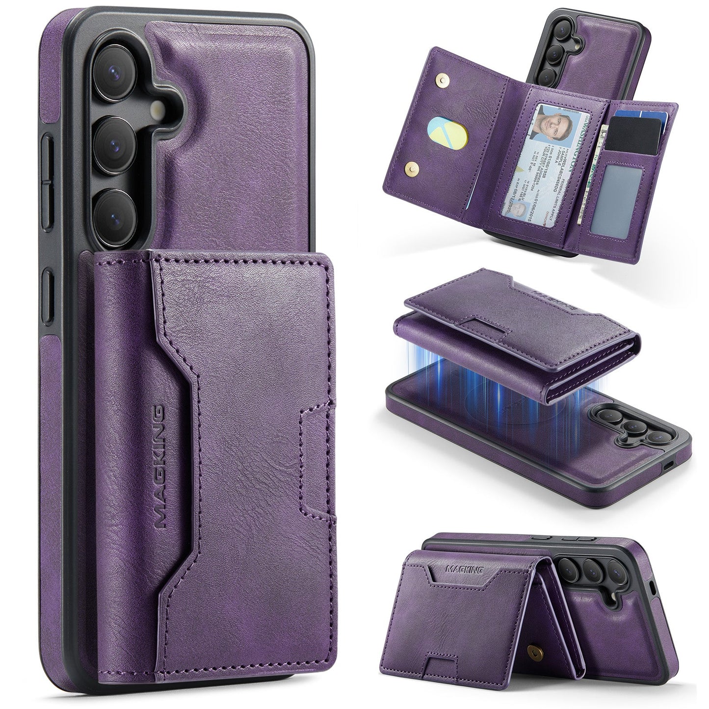 New 2-IN-1 RFID Blocking Wallet Card Holder Leather Phone Case for Samsung Galaxy S25+