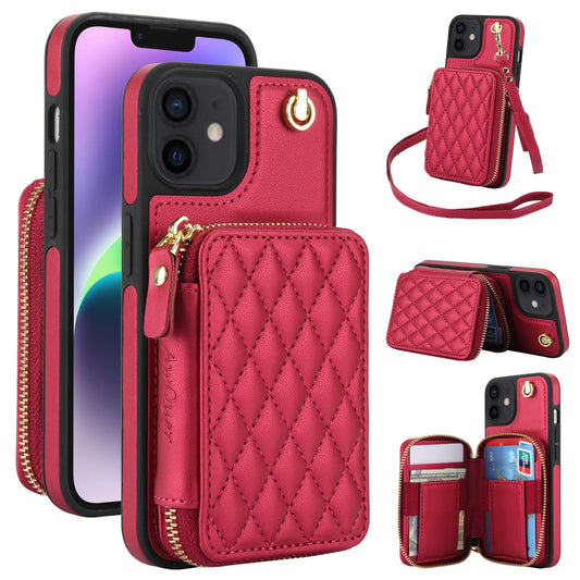 New RFID Blocking Crossbody Zipper Wallet Leather Phone Case for iPhone 12/12 Pro/12 Mini/12 Pro Max