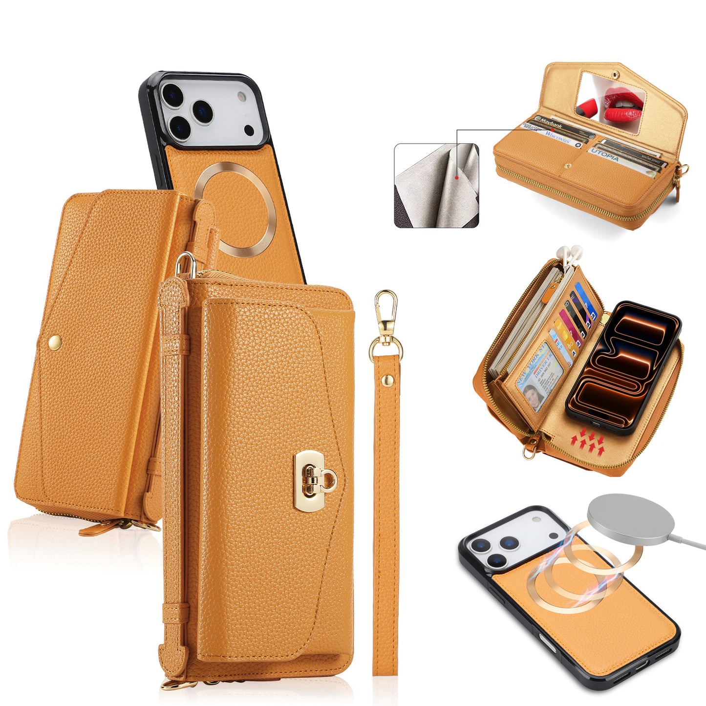 New Crossbody  2-In-1 RFID Blocking Zipper Wallet Case for iPhone 17 Pro Max