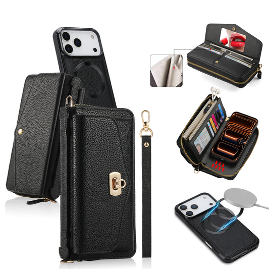 New Crossbody  2-In-1 RFID Blocking Zipper Wallet Case for iPhone 17 Pro Max