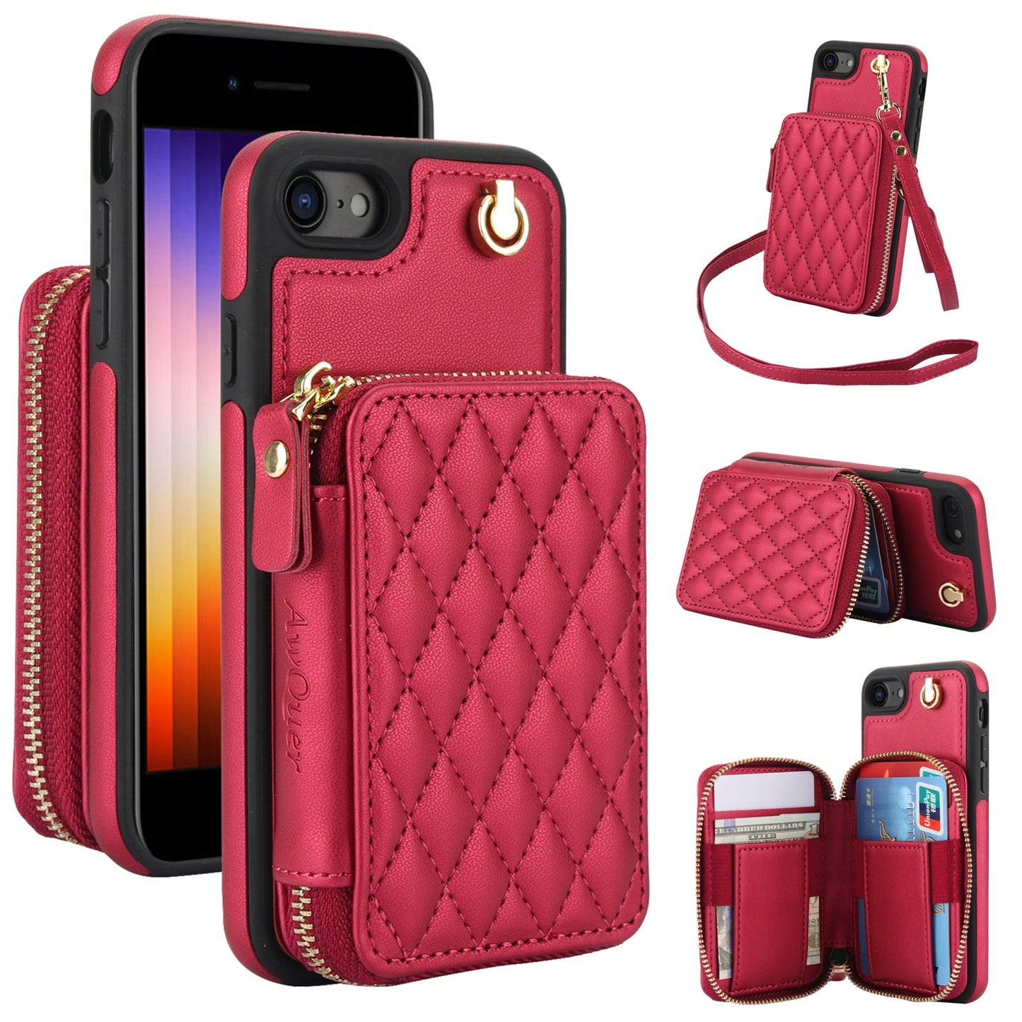 New RFID Blocking Crossbody Zipper Wallet Leather Phone Case for iPhone 16/16e/16 Pro/16 Plus/16 Pro Max