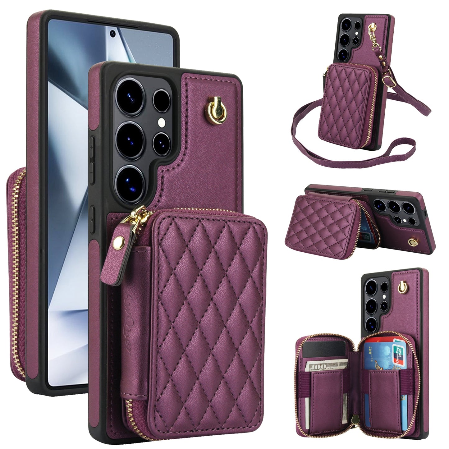 New RFID Blocking Crossbody Zipper Wallet Leather Phone Case for Samsung