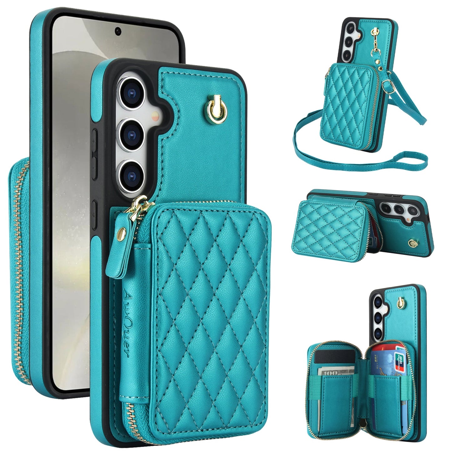 New RFID Blocking Crossbody Zipper Wallet Leather Phone Case for Samsung