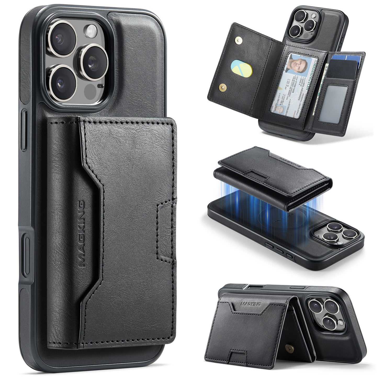 New 2-IN-1 RFID Blocking Wallet Card Holder Leather Phone Case for iPhone 16 Pro