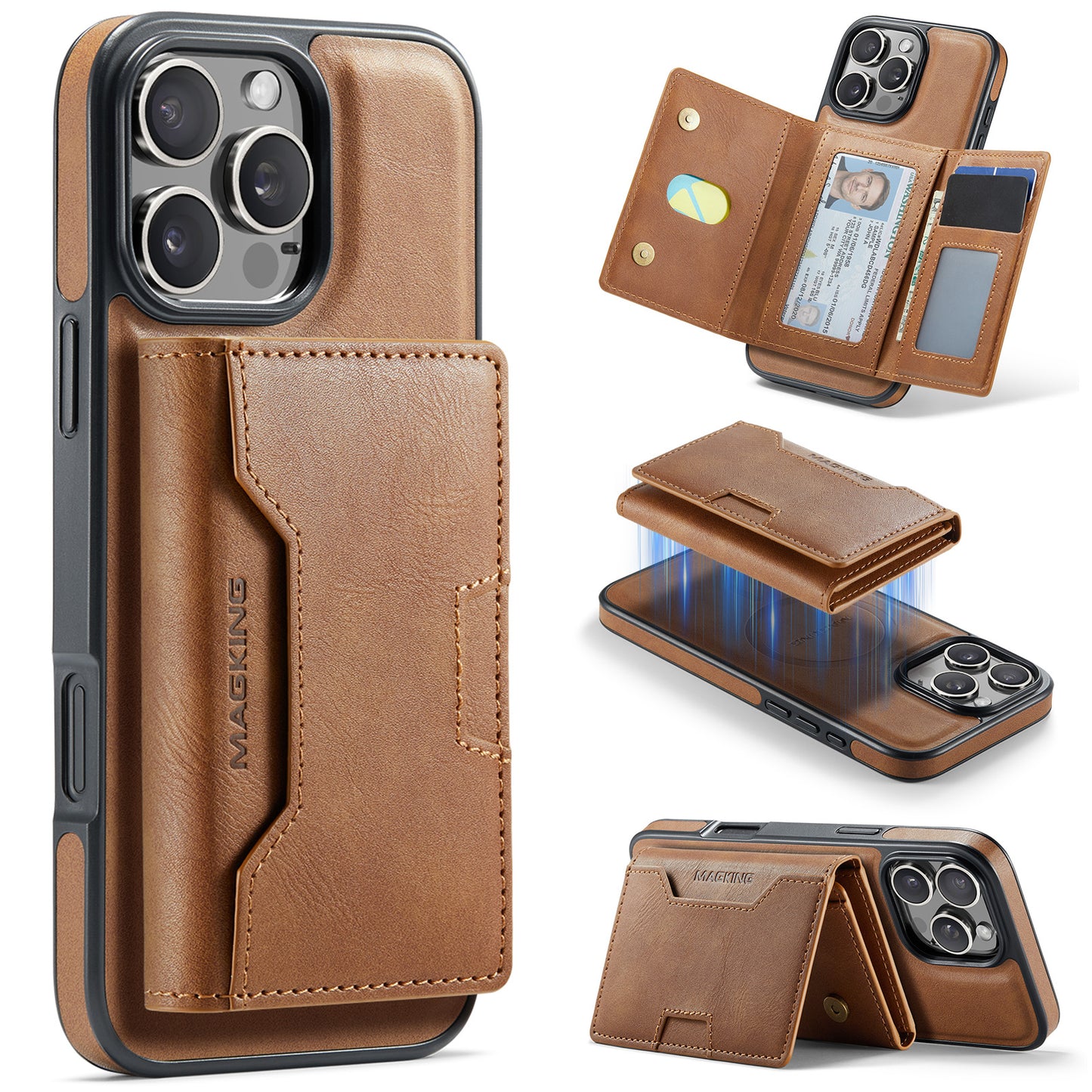 New 2-IN-1 RFID Blocking Wallet Card Holder Leather Phone Case for iPhone 16 Pro