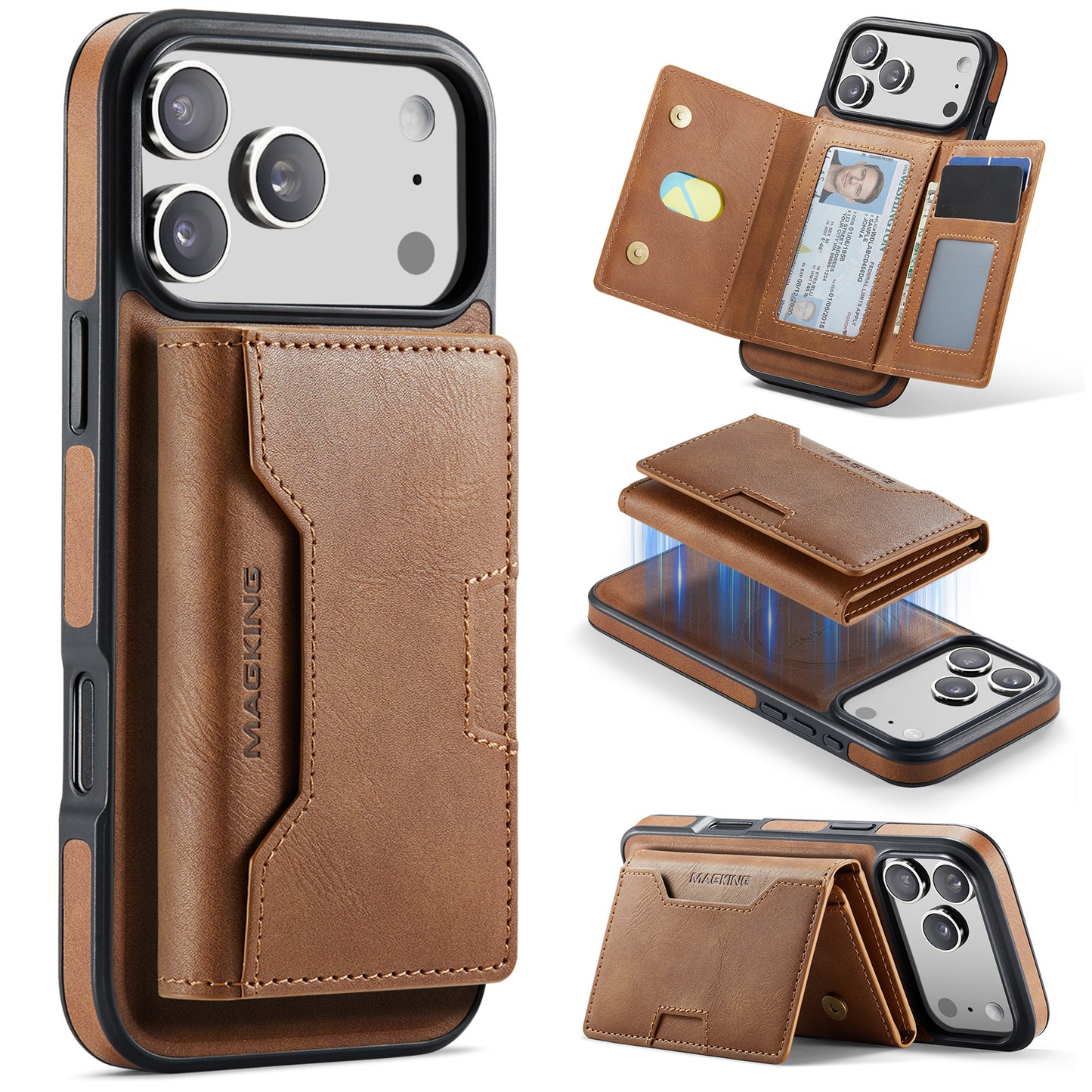 New 2-IN-1 RFID Blocking Wallet Card Holder Leather Phone Case for iPhone 17 Pro Max