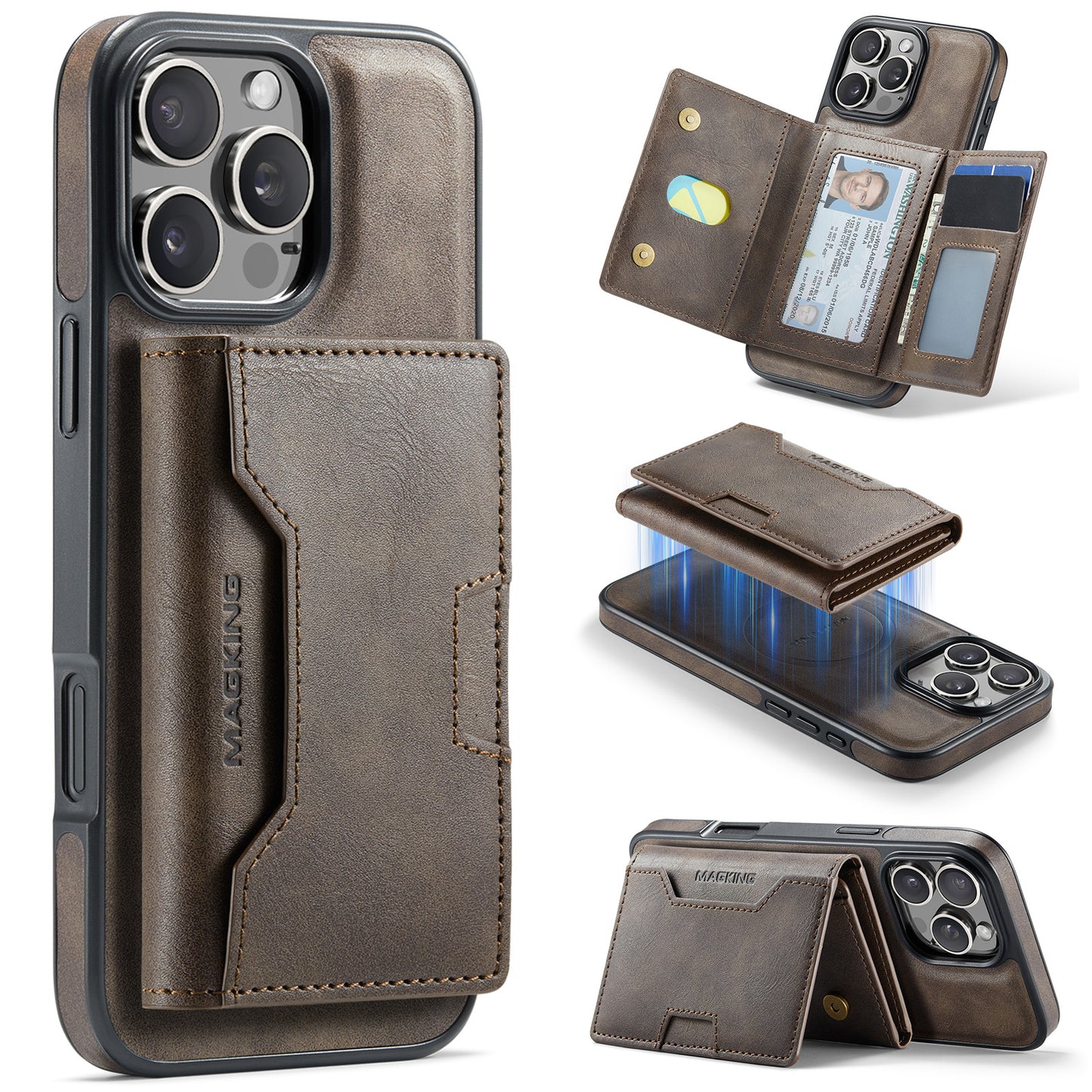 New 2-IN-1 RFID Blocking Wallet Card Holder Leather Phone Case for iPhone 16 Pro