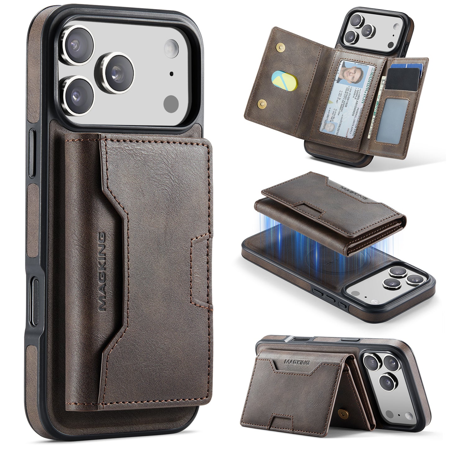 New 2-IN-1 RFID Blocking Wallet Card Holder Leather Phone Case for iPhone 17 Pro Max