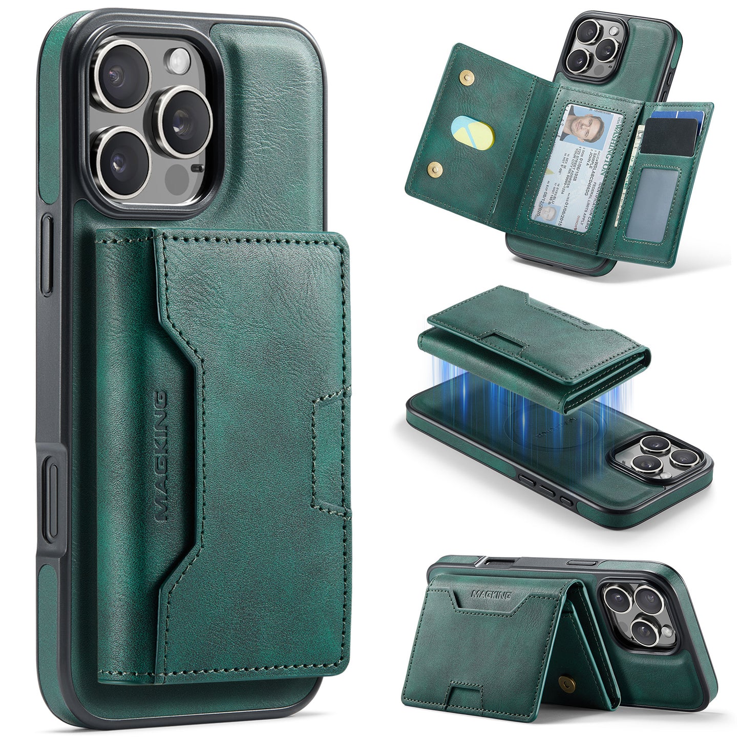 New 2-IN-1 RFID Blocking Wallet Card Holder Leather Phone Case for iPhone 16 Pro