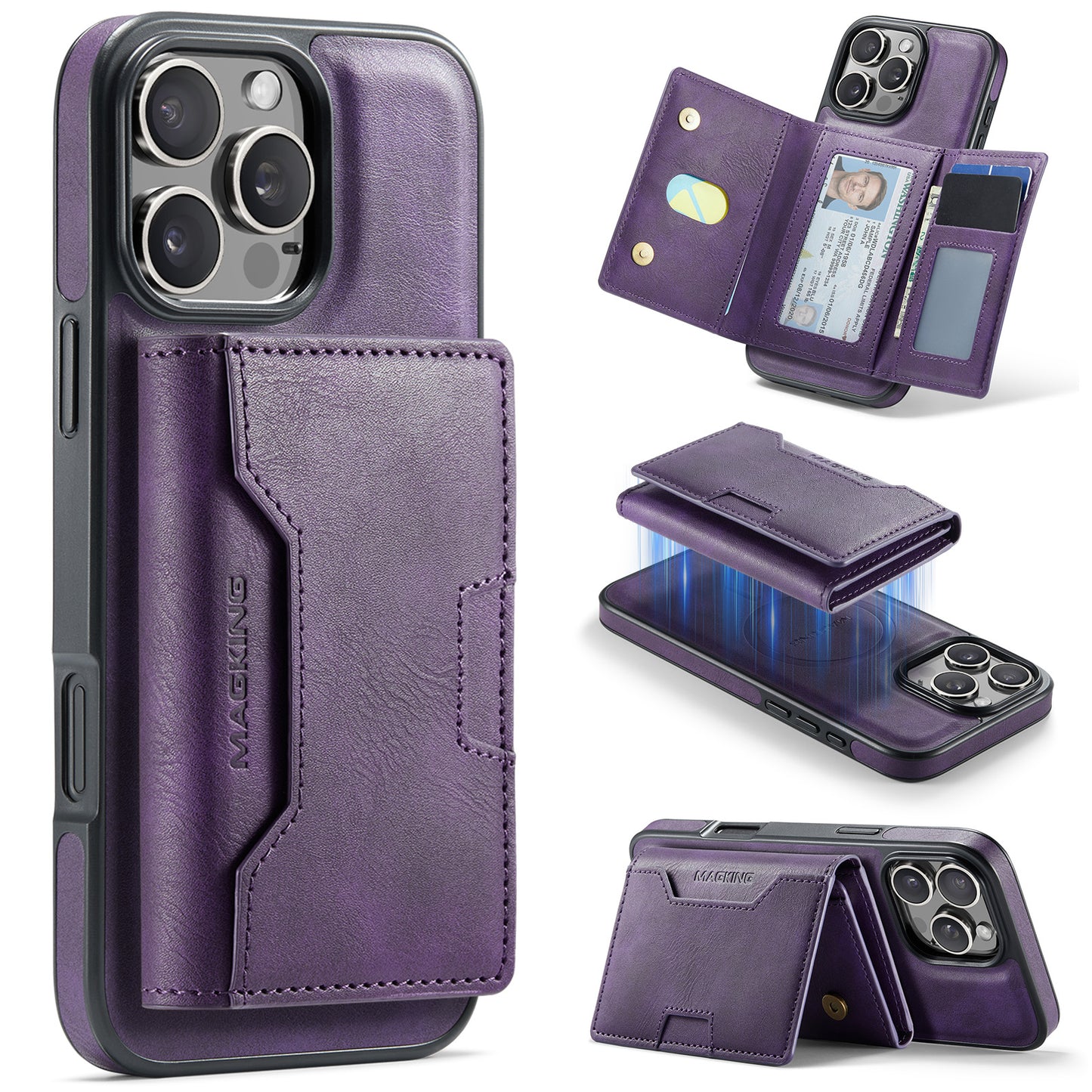 New 2-IN-1 RFID Blocking Wallet Card Holder Leather Phone Case for iPhone 16 Pro