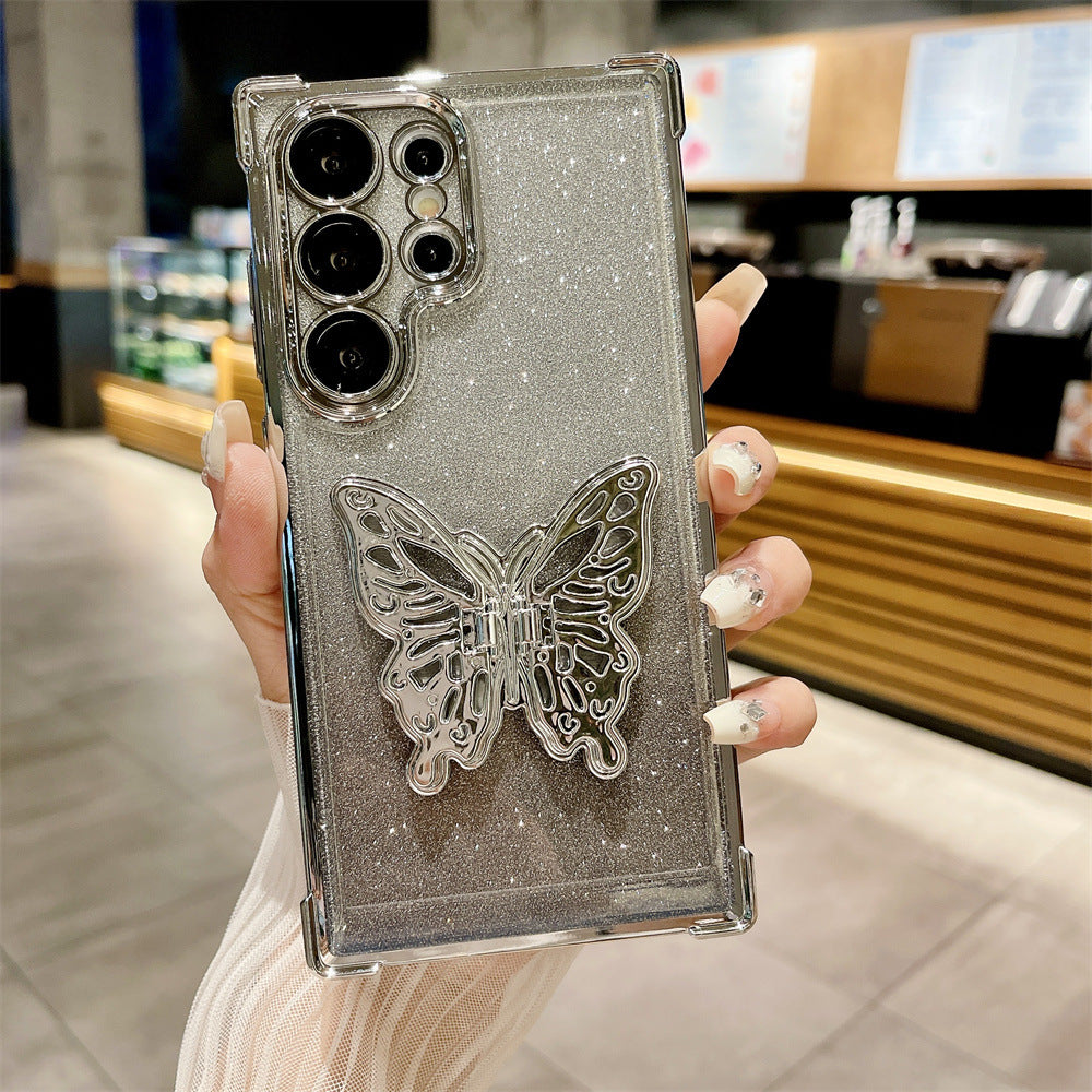 New Electroplated Butterfly Bracket with Lens Protector Phone Case for Samsung