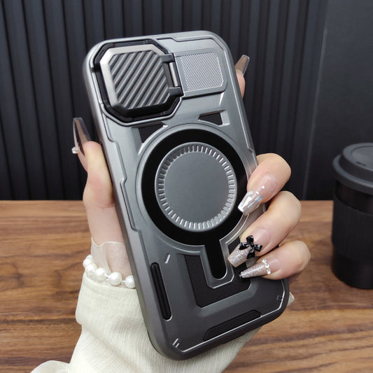 New Lens Bracket Magnetic Military Anti-Fall Phone Case for iPhone 16/16 Pro/16 Plus/16 Pro Max