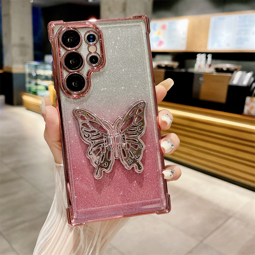 New Electroplated Butterfly Bracket with Lens Protector Phone Case for Samsung