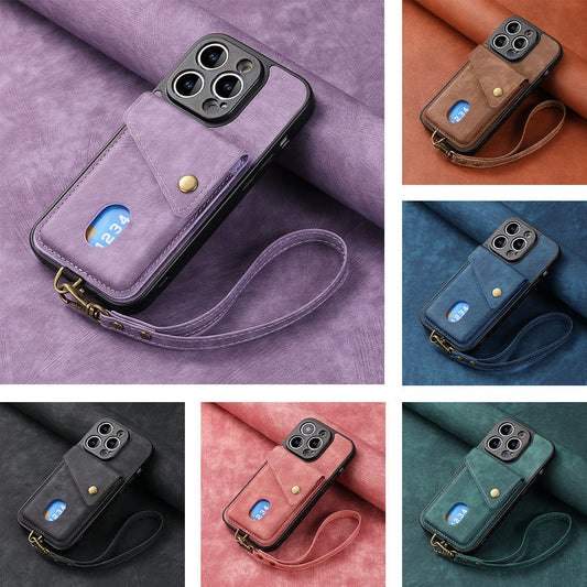 Big Sale - New Card Holder Leather Phone Case with Lanyard for iPhone 14/13/12/Pro/Plus/Mini/Pro Max