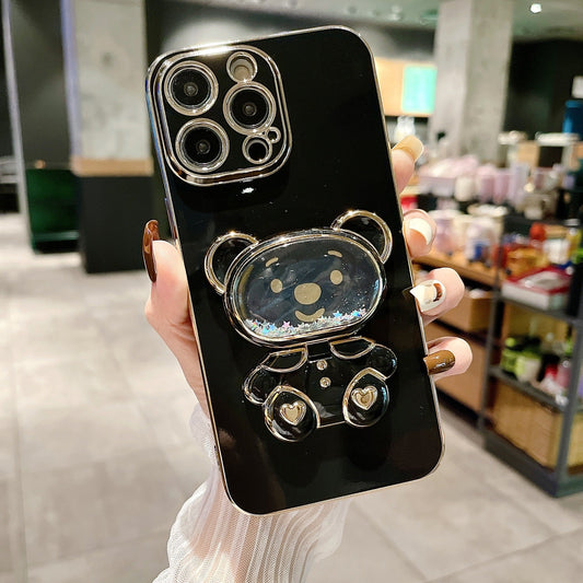 Cute Quicksand Bear Holder Mirror Phone Case for iPhone 14/13/12/Pro/Pro Max