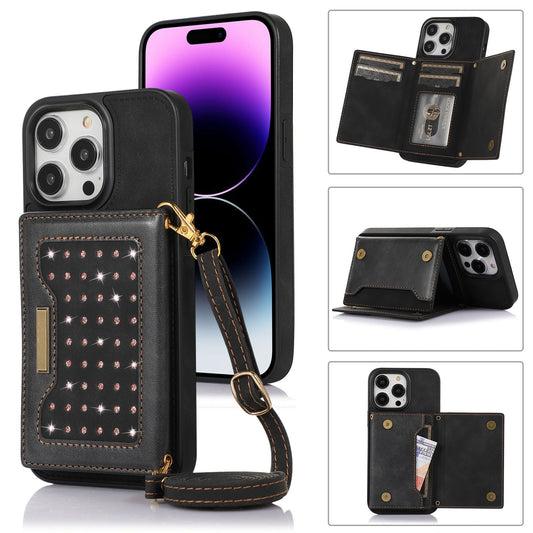 New Bling Glitter Card Holder Phone Case with Long Lanyard for iPhone 14/13/12/Pro/Plus/Mini/Pro Max