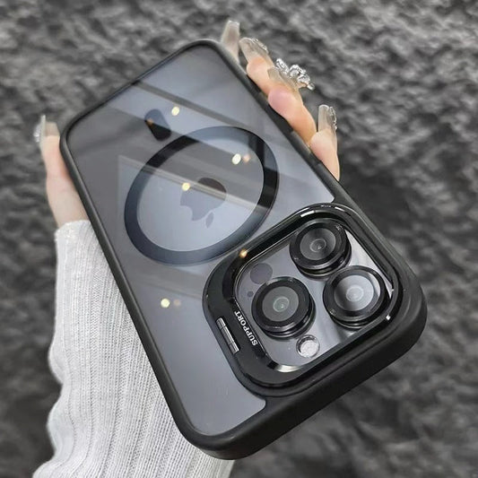 New Shockproof Clear Magnetic Case with Camera Kickstand Lens Cover for iPhone