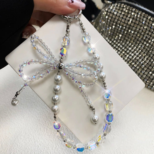 New Bling Rhinestone Crystal Bow Phone Lanyard Keychain Crystal Chain Pendant