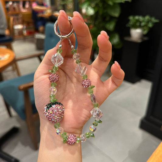 New Bling Rhinestone Strawberry Phone Lanyard Keychain Pendant