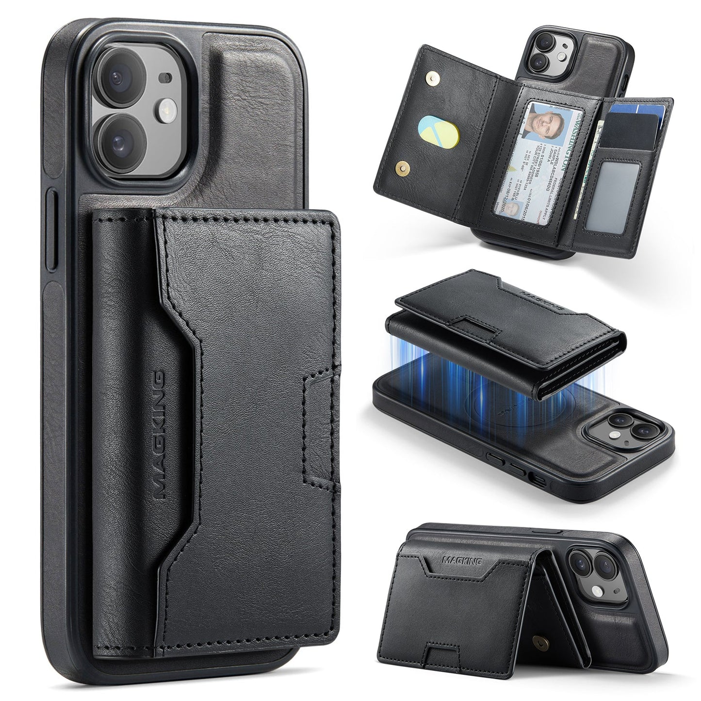 New 2-IN-1 RFID Blocking Wallet Card Holder Leather Phone Case for iPhone 12