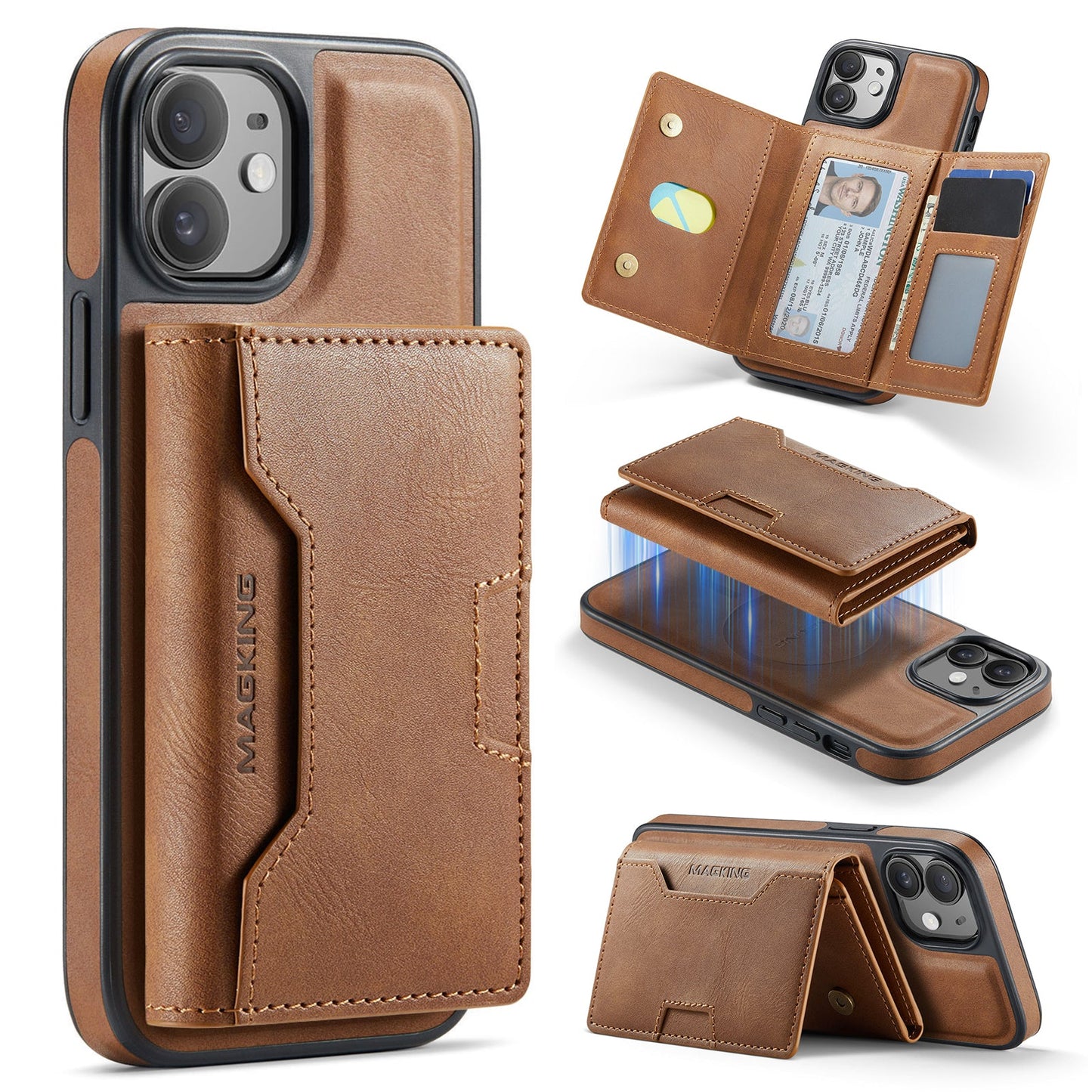 New 2-IN-1 RFID Blocking Wallet Card Holder Leather Phone Case for iPhone 12