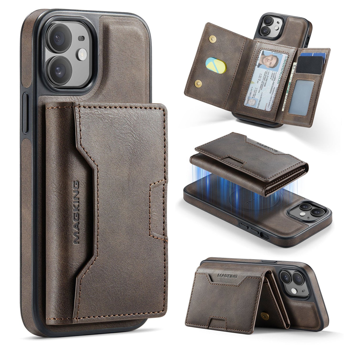 New 2-IN-1 RFID Blocking Wallet Card Holder Leather Phone Case for iPhone 12