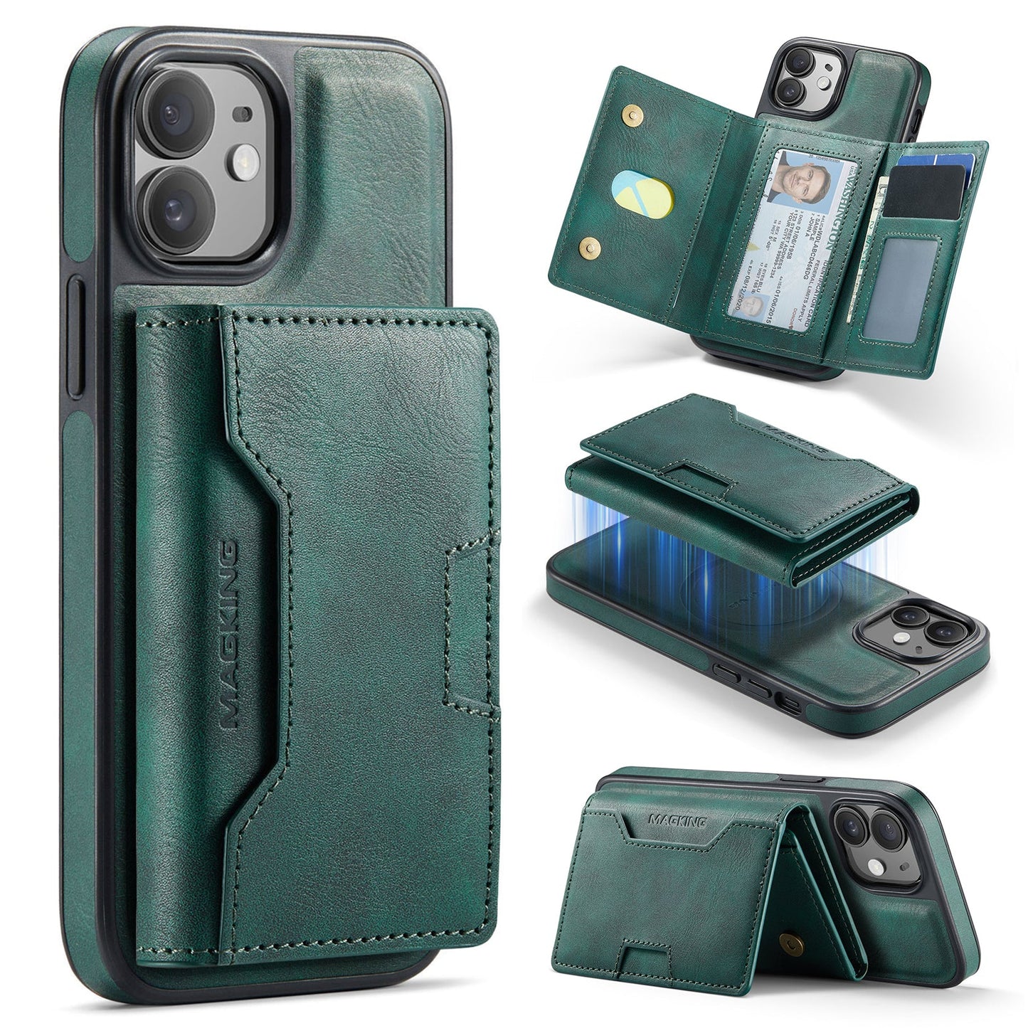 New 2-IN-1 RFID Blocking Wallet Card Holder Leather Phone Case for iPhone 12