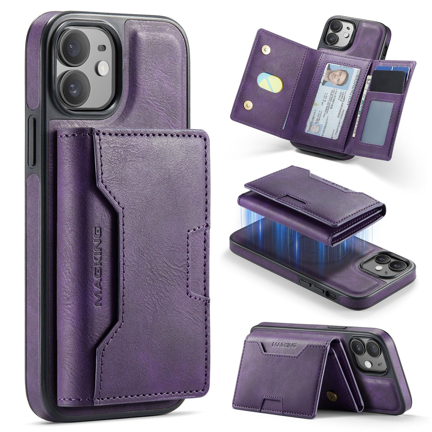 New 2-IN-1 RFID Blocking Wallet Card Holder Leather Phone Case for iPhone 12