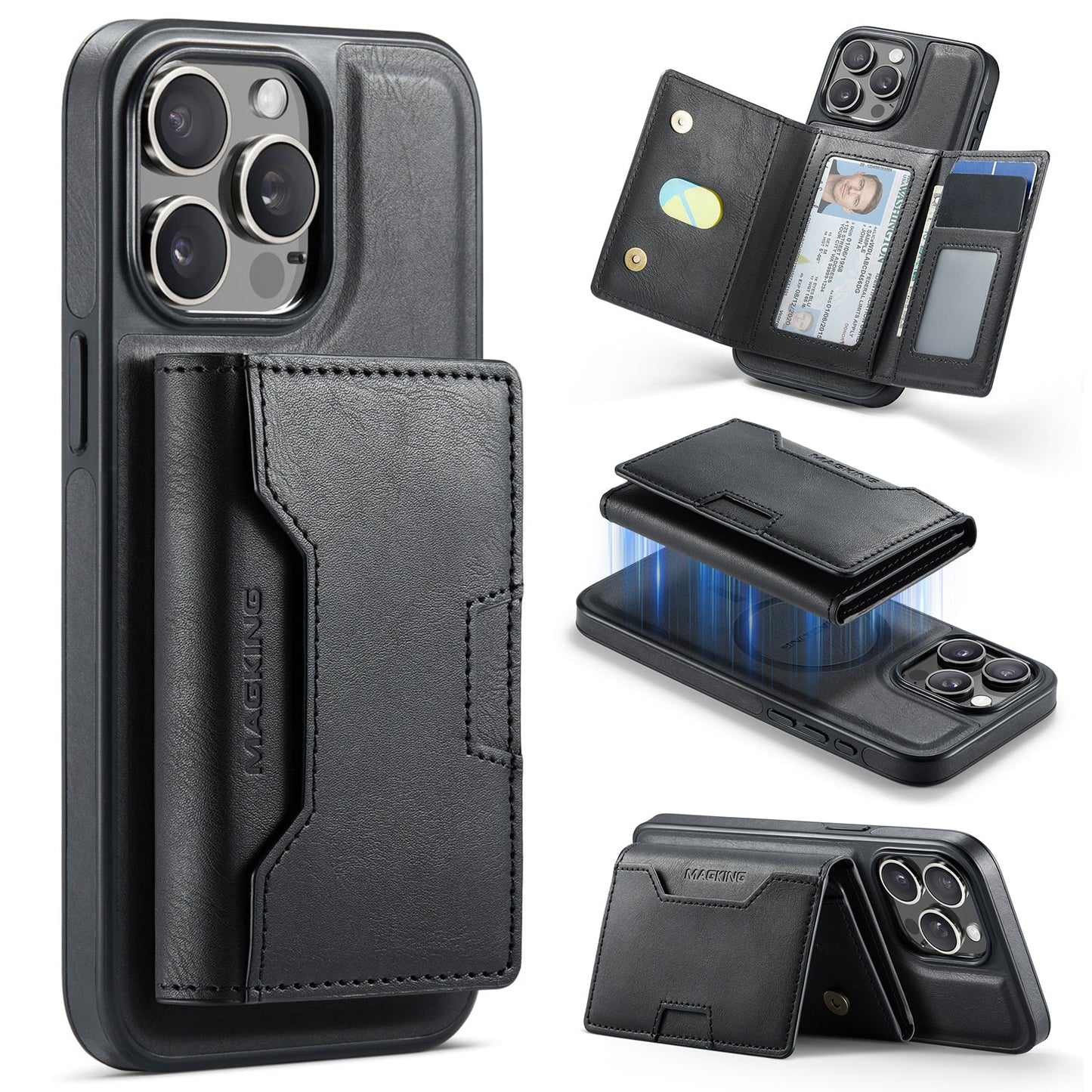 New 2-IN-1 RFID Blocking Wallet Card Holder Leather Phone Case for iPhone 13 Pro Max