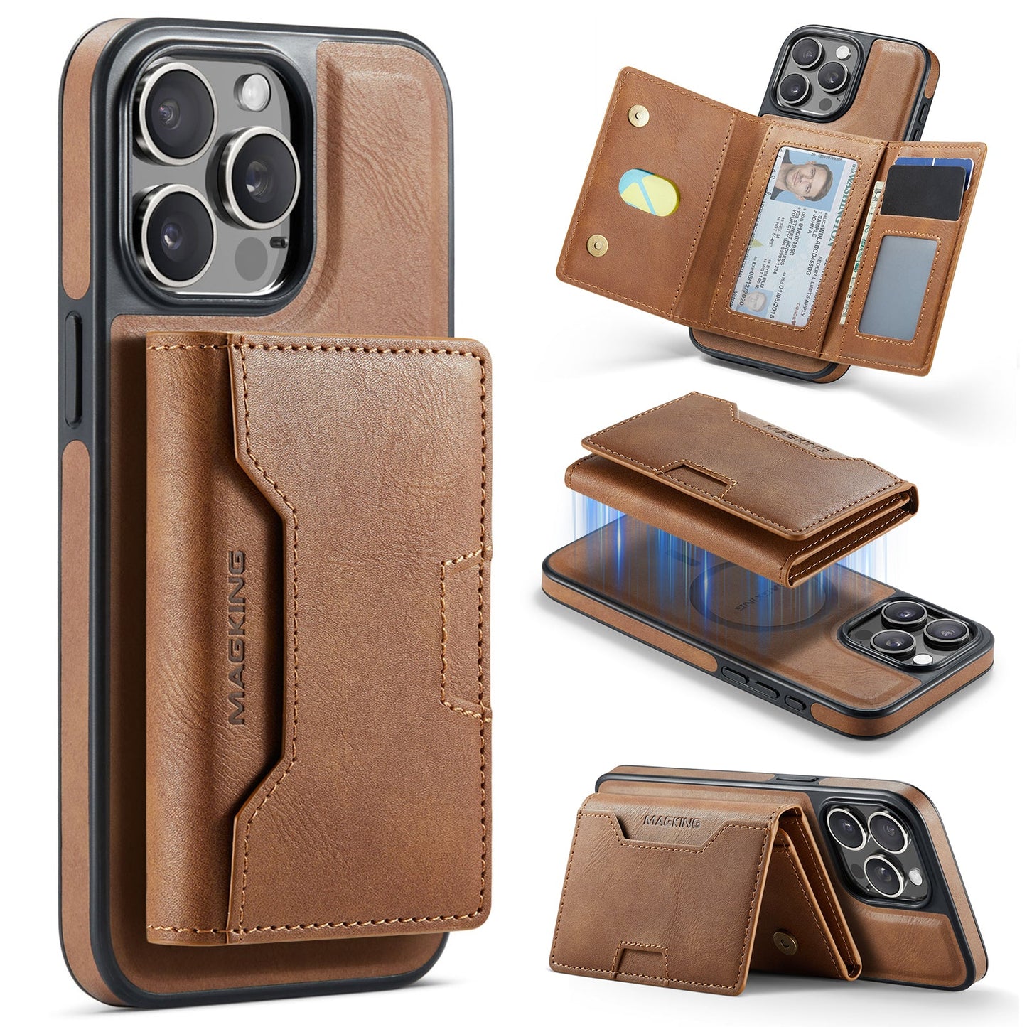 New 2-IN-1 RFID Blocking Wallet Card Holder Leather Phone Case for iPhone 13 Pro Max