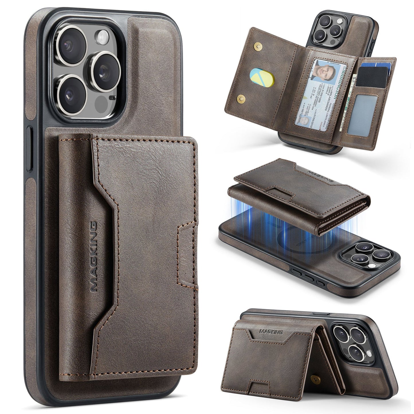 New 2-IN-1 RFID Blocking Wallet Card Holder Leather Phone Case for iPhone 13 Pro Max