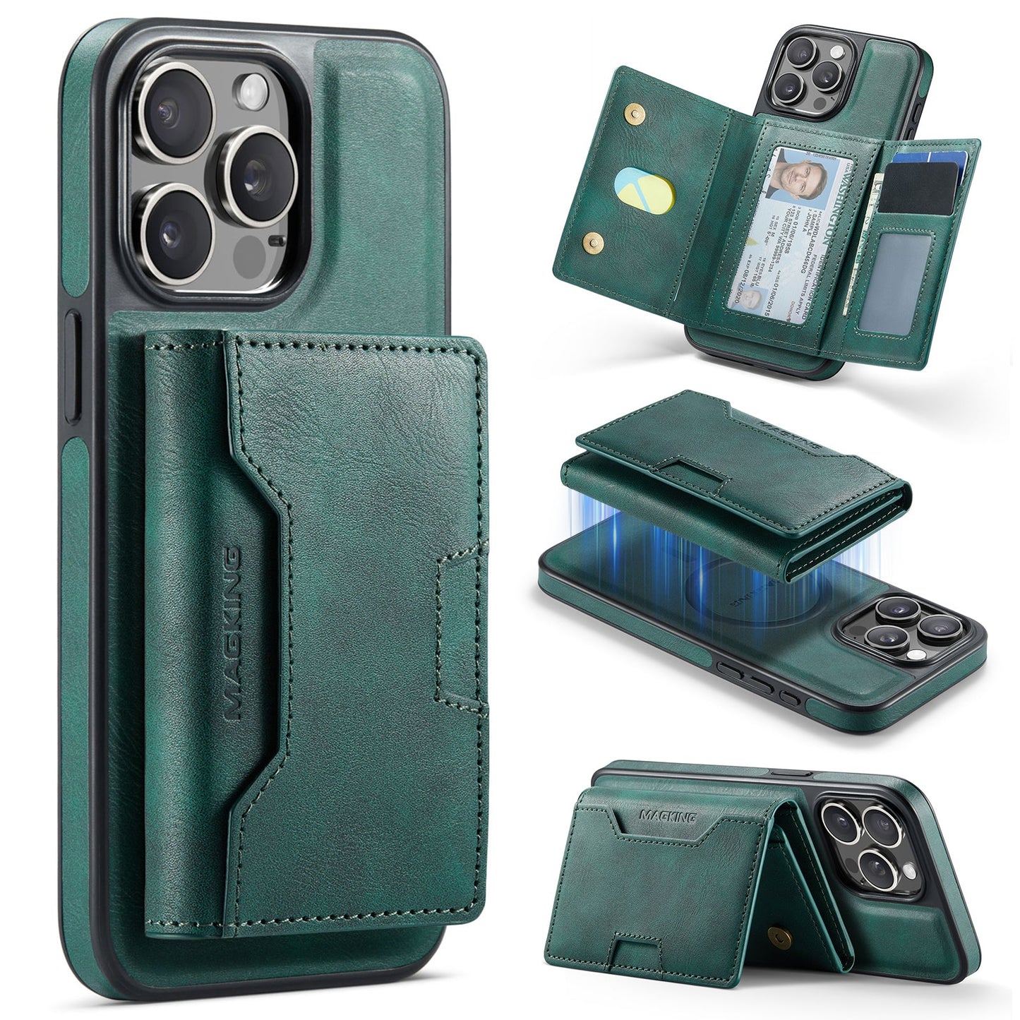 New 2-IN-1 RFID Blocking Wallet Card Holder Leather Phone Case for iPhone 13 Pro Max