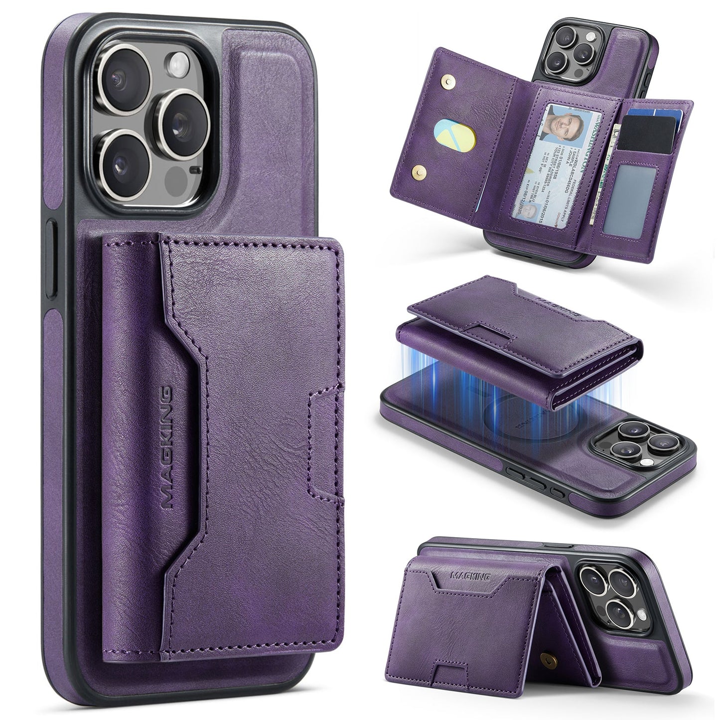 New 2-IN-1 RFID Blocking Wallet Card Holder Leather Phone Case for iPhone 13 Pro Max