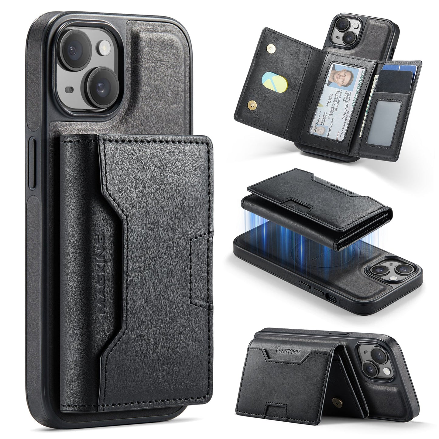 New 2-IN-1 RFID Blocking Wallet Card Holder Leather Phone Case for iPhone 13