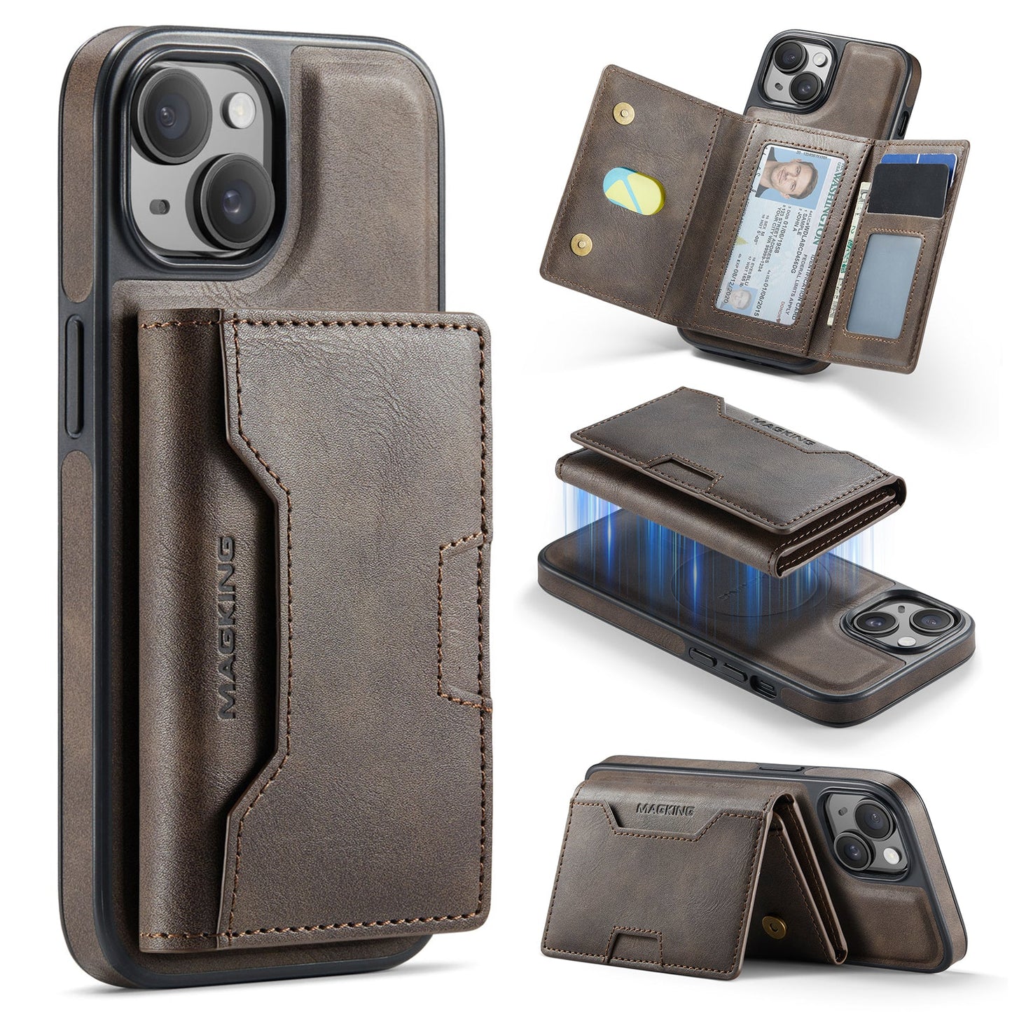 New 2-IN-1 RFID Blocking Wallet Card Holder Leather Phone Case for iPhone 13