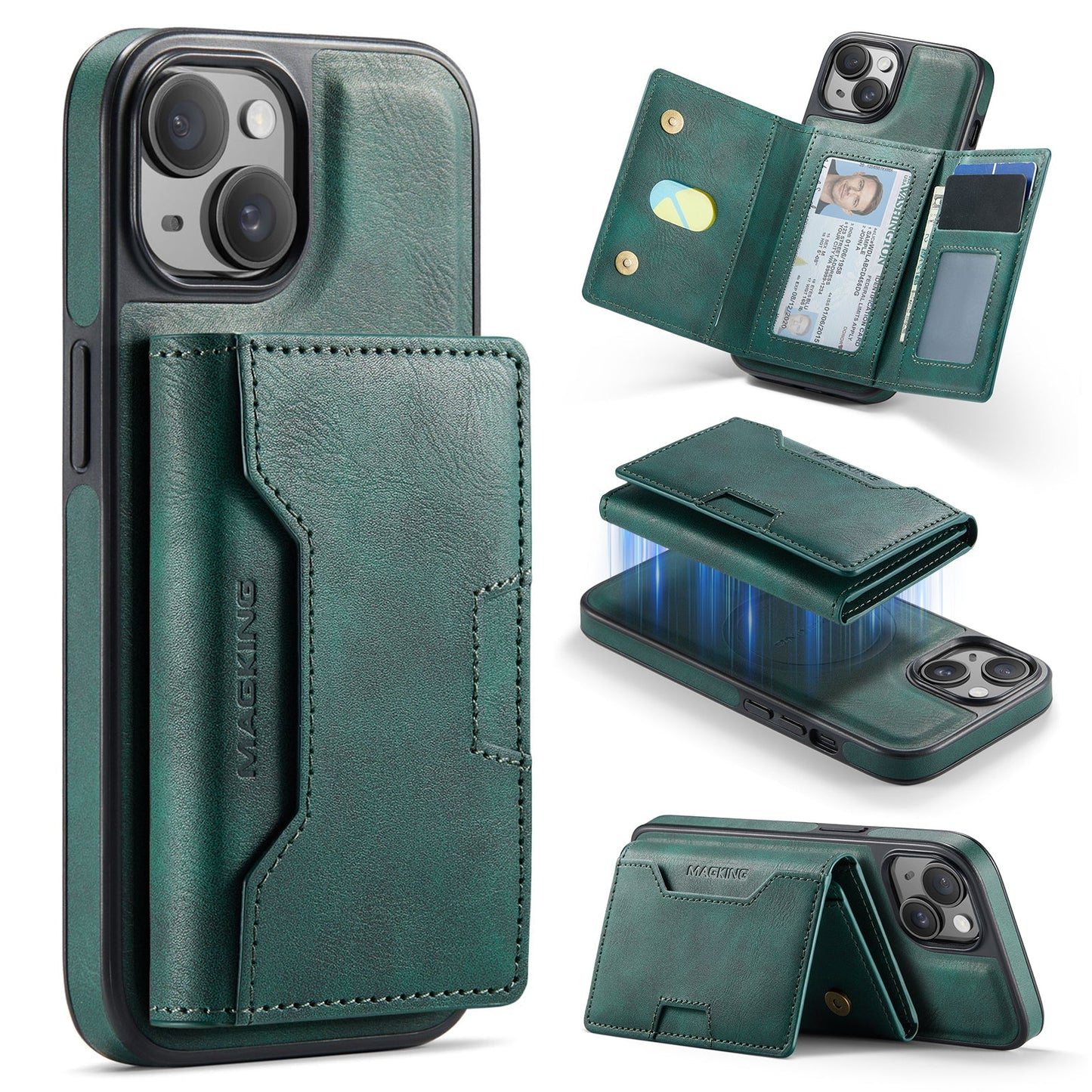 New 2-IN-1 RFID Blocking Wallet Card Holder Leather Phone Case for iPhone 13